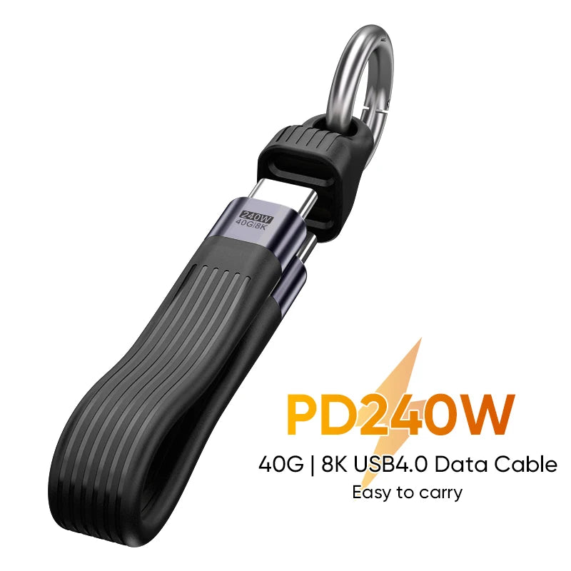 USB-C to Type-C 240W USB4.0 40Gbps Cable Keychain PD3.1 5A 8K@60Hz Data Cord For TV Laptop Tablet MacBook Video Transmission﻿