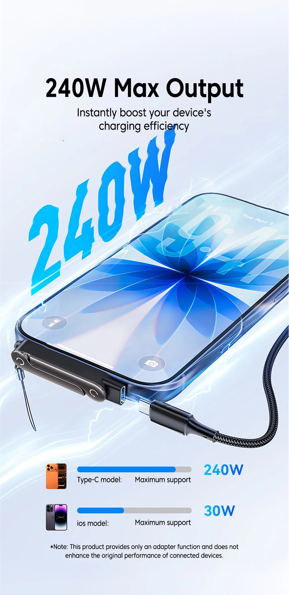 1/2/3PCS Type C Phone Charging Bracket Adapter 240W Fast Charging OTG Type-C Male to USB-C Female Converter With Foldable Holder