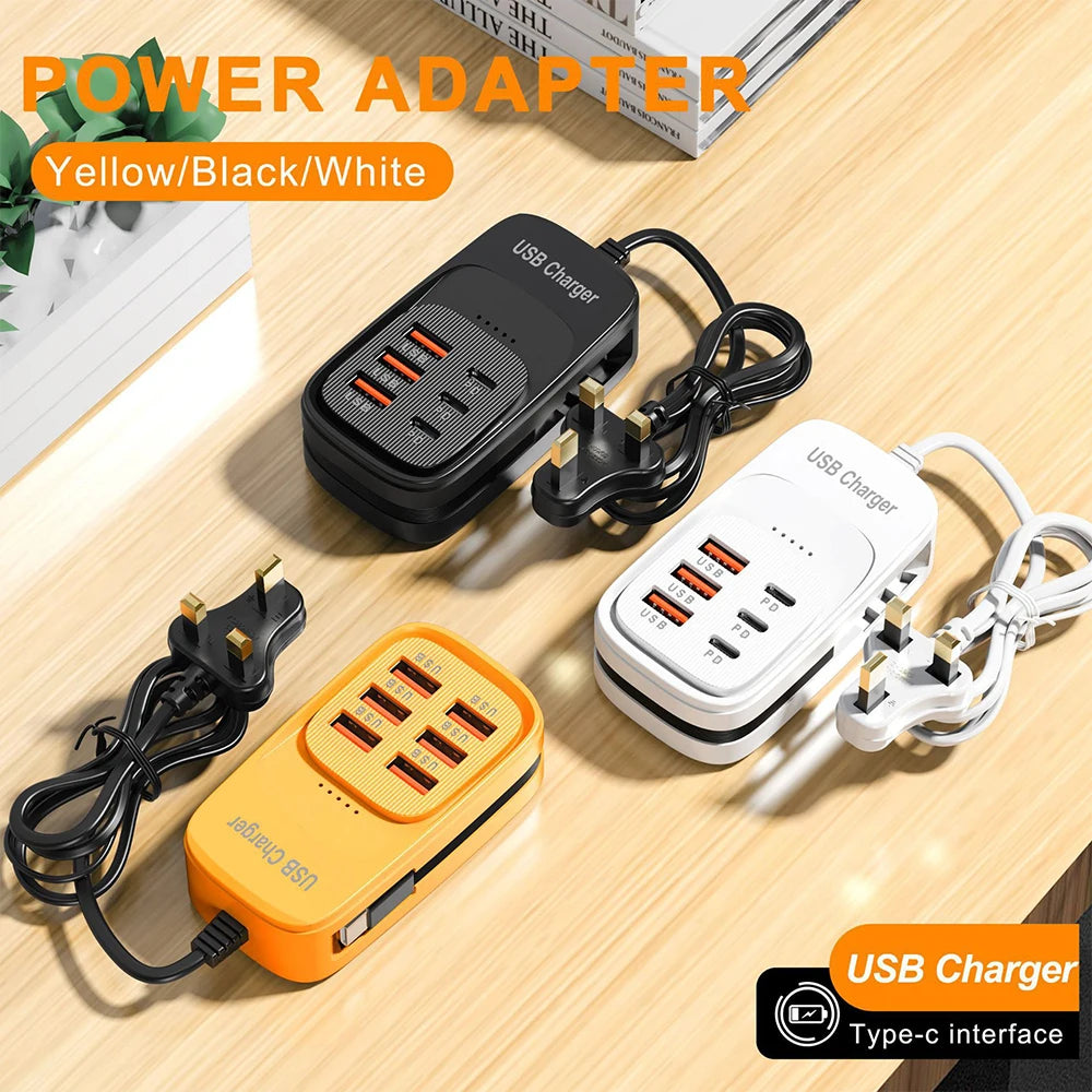 Fast USB Charger 6 in 1 Power Strip Desktop Charging Station Fast Charging Cord EU/UK/US Plug USB HUB Adapter Socket 3PD 3USB