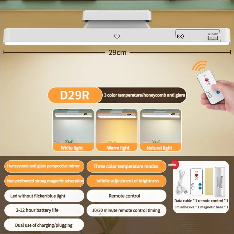 Touch Table Lamp Magnetic Desk Lamp Bulit-in Rechargeable Battery for Reading Cabinet Mirror Bedside Rechargeable Night Lights