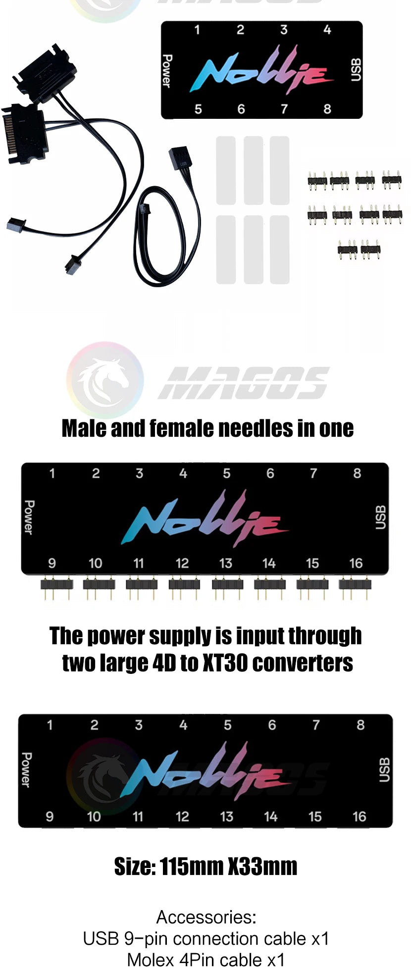 Nollie RGB Asynchronous Controller HUB 8/16 Ways Addressable ARGB Splitter Support Software Signal-RGB/OpenRGB Management