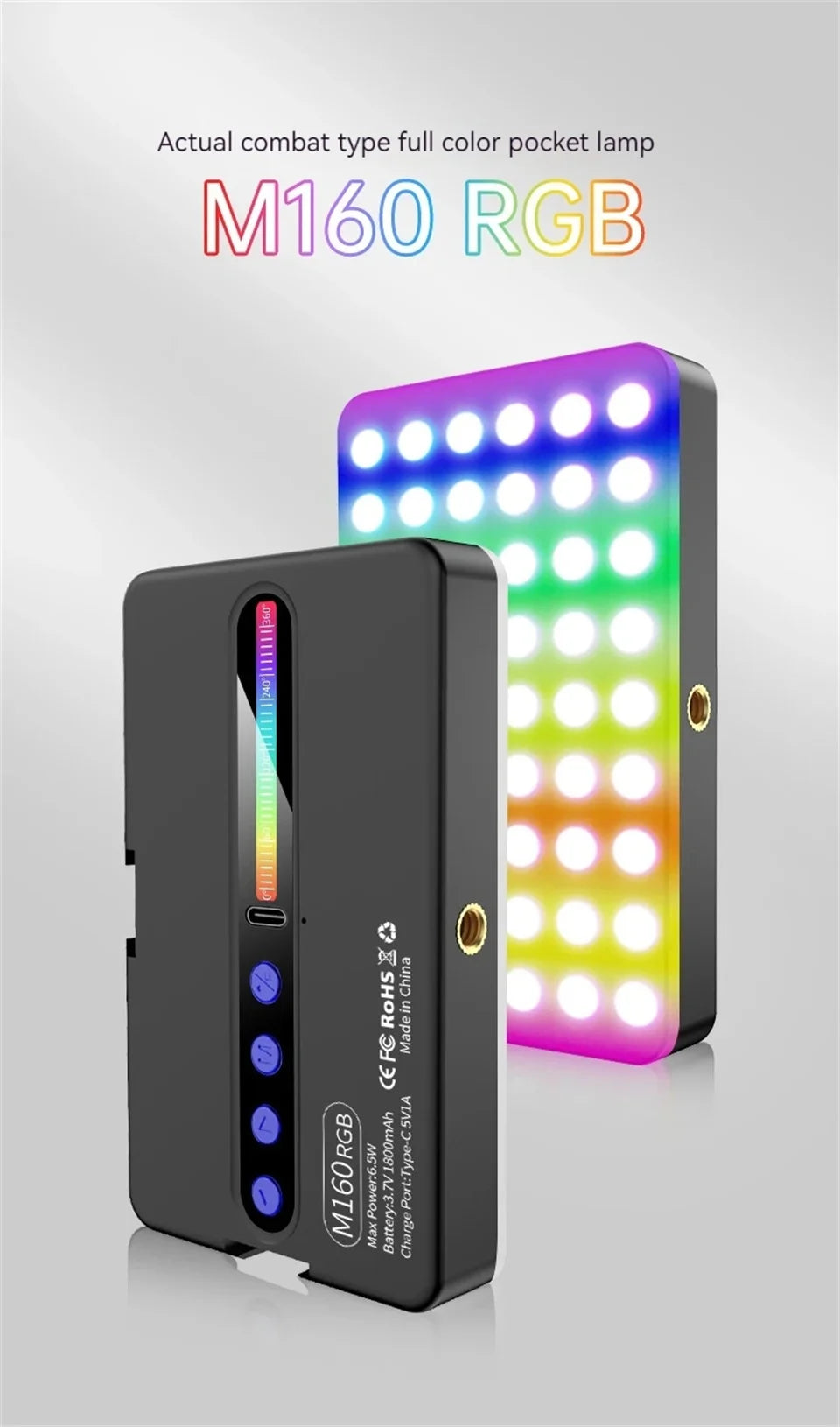 LED RGB Camera Light Full Color Output Video Light Kit Dimmable 2700K-6500K Bi-Color Panel Light CRI 95+ Rechargeable 1800mAh