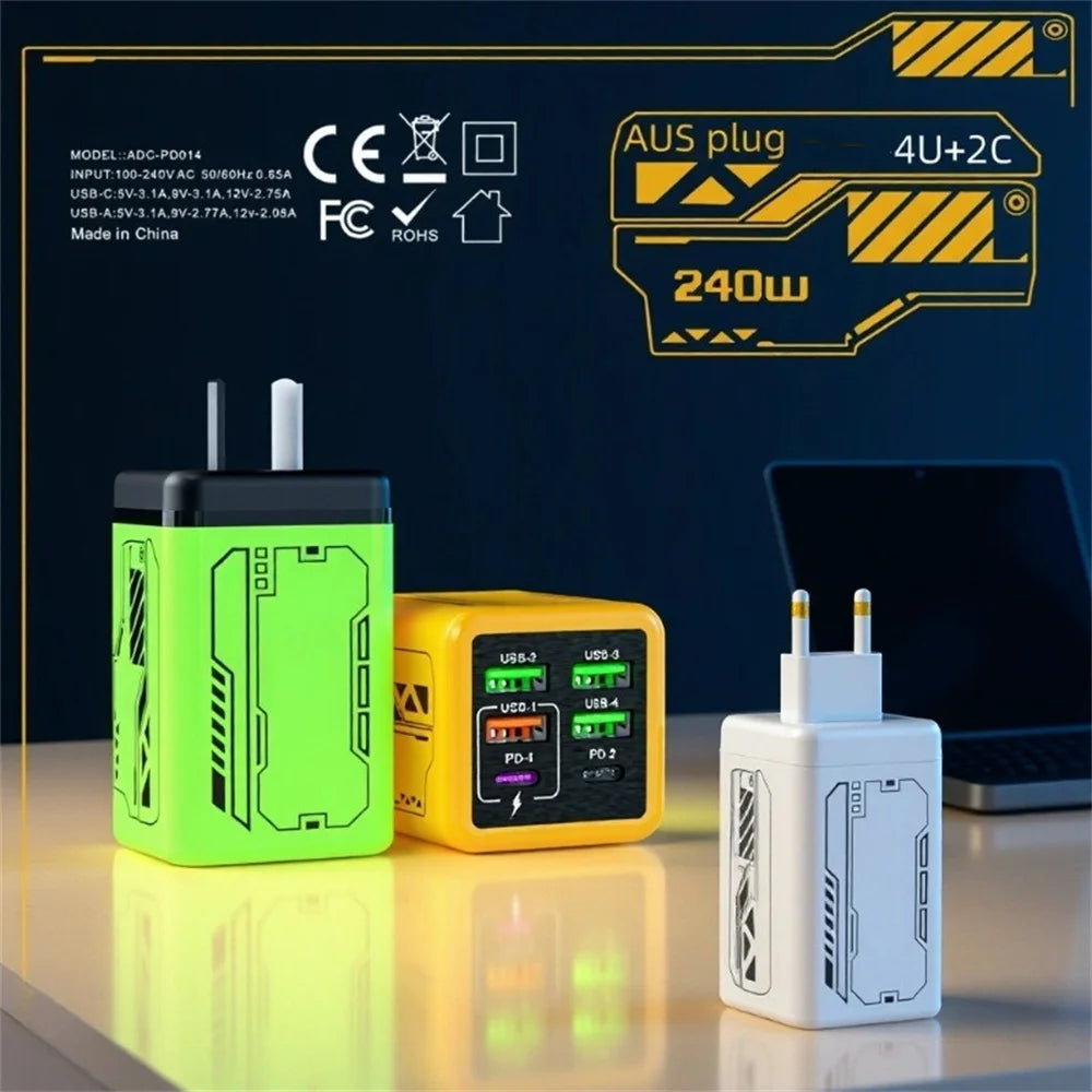 240W GaN USB Mobile Phone Charger Type C Fast Charging Charger Wall Adapter for iPhone Xiaomi Huawei EU/US/UK/KR Plug Cell Phone