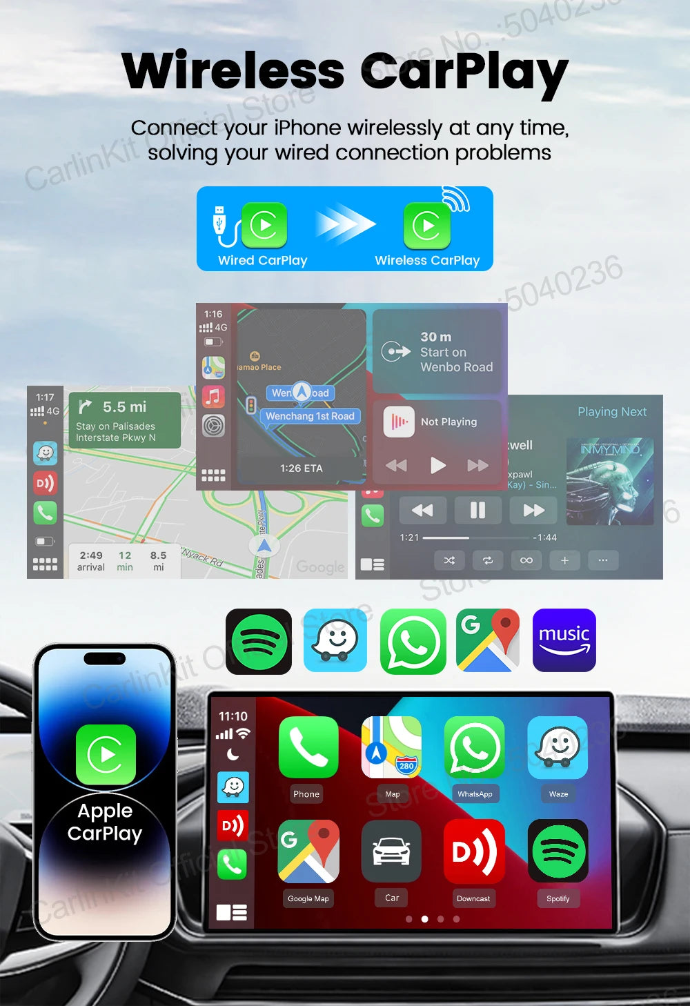 CarlinKit 5.0 Mini Ultra Wireless Adapter Wireless CarPlay Android Auto For OEM Car Plug and Play WiFi Bluetooth Auto Connection