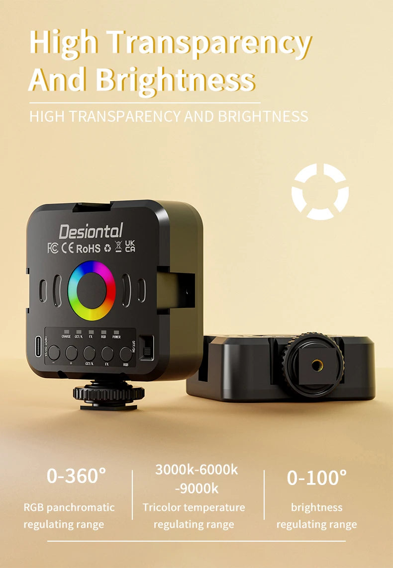RGB LED Video Light for Camera, 360° Full Color Fill Light with Remote Control, Rechargeable Portable RGB Panel for Photography,