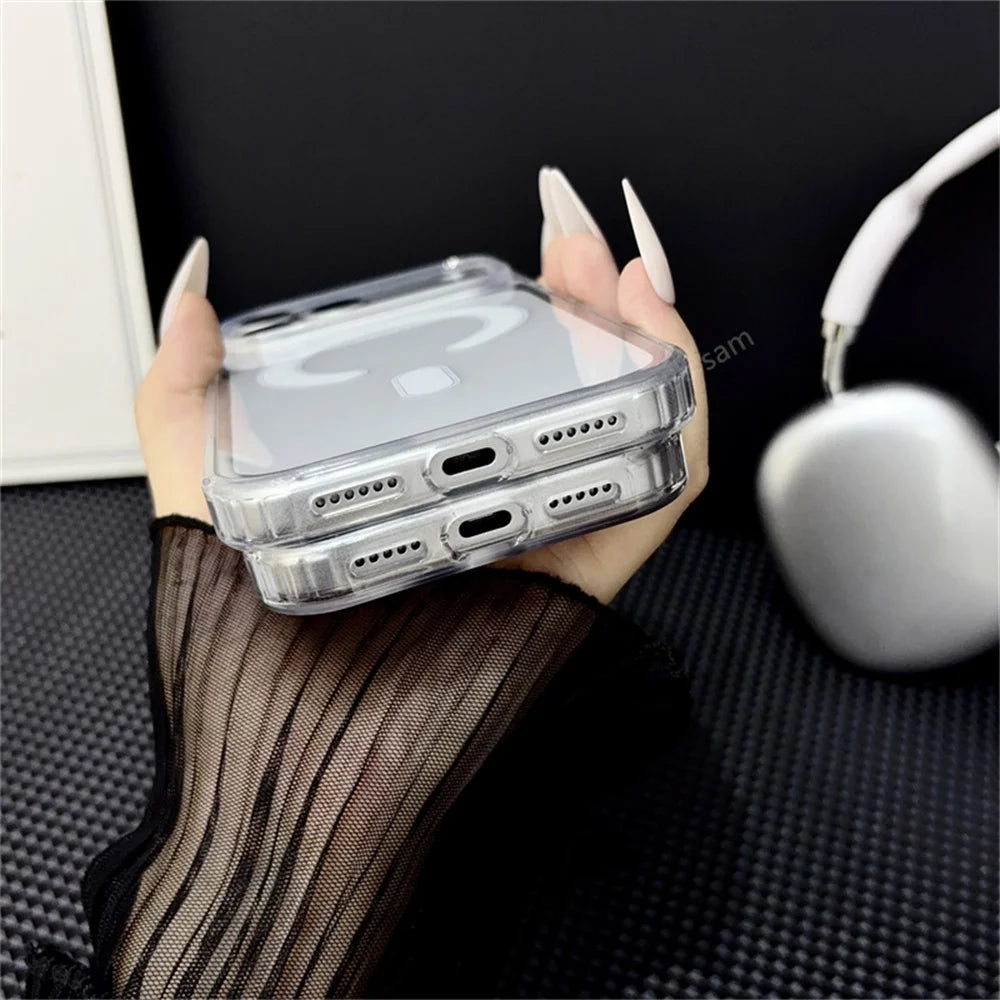 Original For Magsafe Magnetic Wireless Charging Case For iPhone 18 17 Air 16 15 14 13 12 11 Pro Max Plus Mini Clear Back Cover