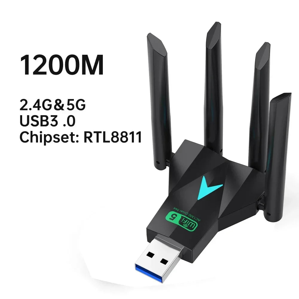 1300Mbps WiFi USB Adapter Dual Band 2.4G/5Ghz Wi-Fi Dongle USB3.0 High-Speed 802.11AC 4-Antennas Wireless Receiver Driver Free