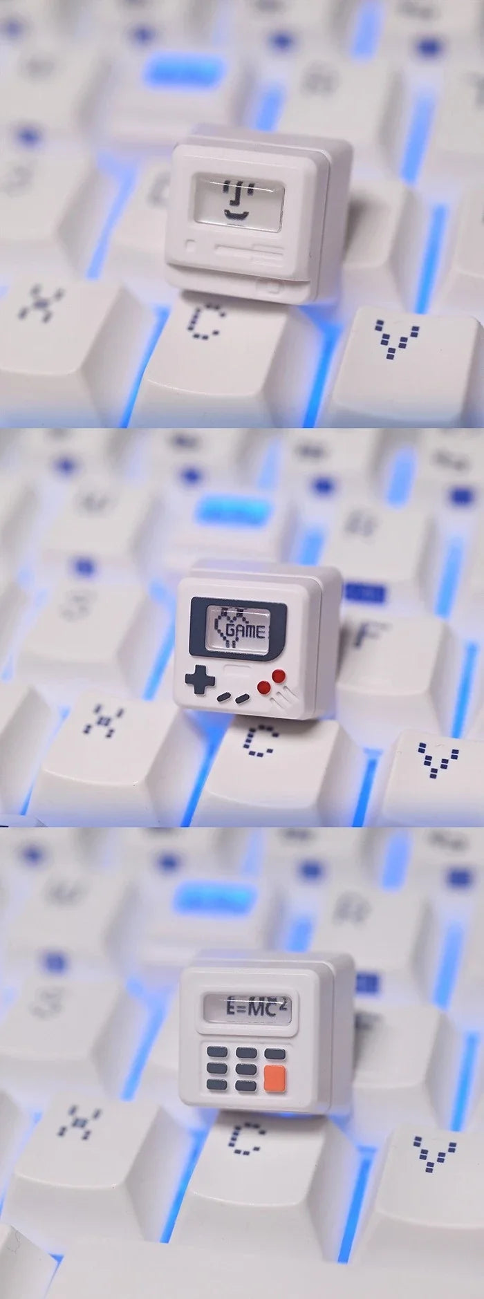 K-04 3-in-1 Creative Retro Transparent Keycap Set for Mechanical Keyboards, Cute Game Console Replacement Keycaps Accessories