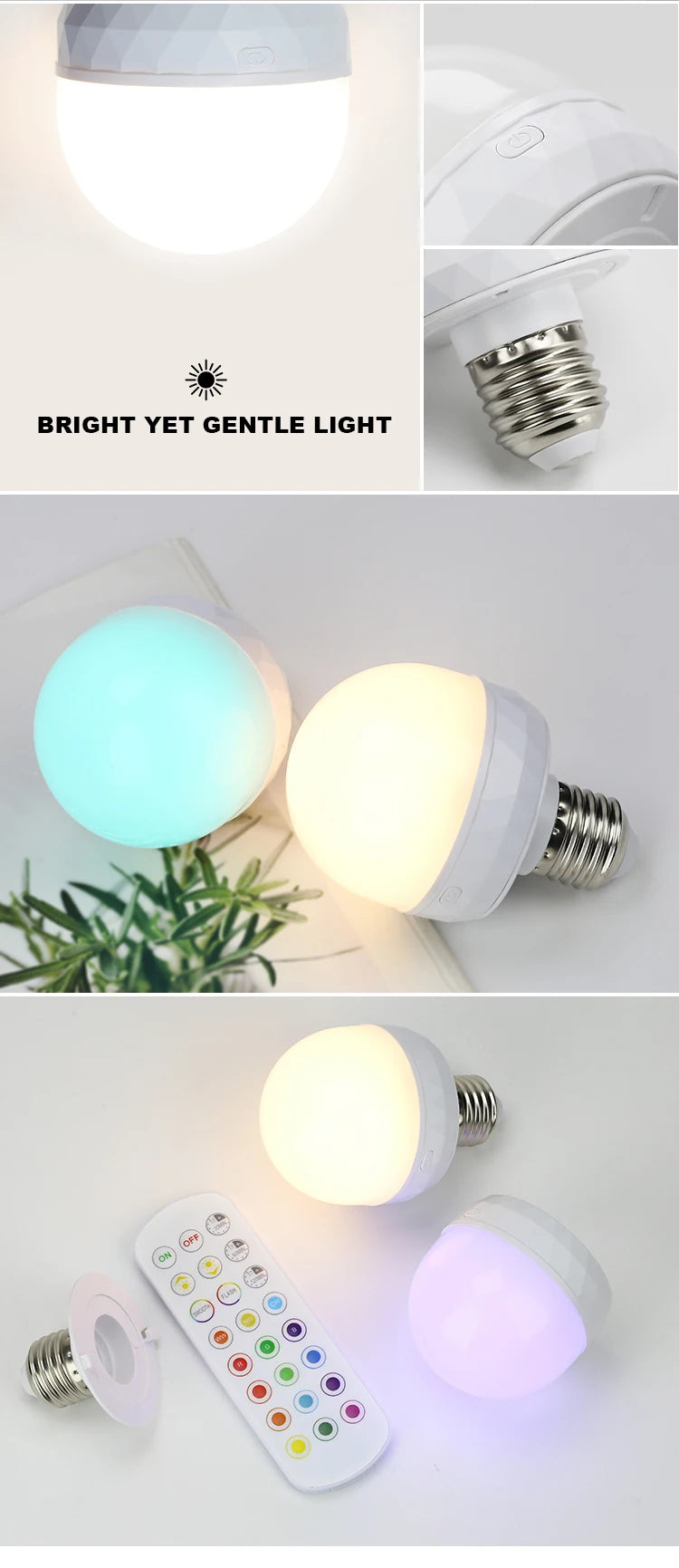 RGB LED Light Bulb USB 5V Charging Smart Remote Control Dimmable For Bedroom Bedside Living Room Bar LED Lighting Fixtures