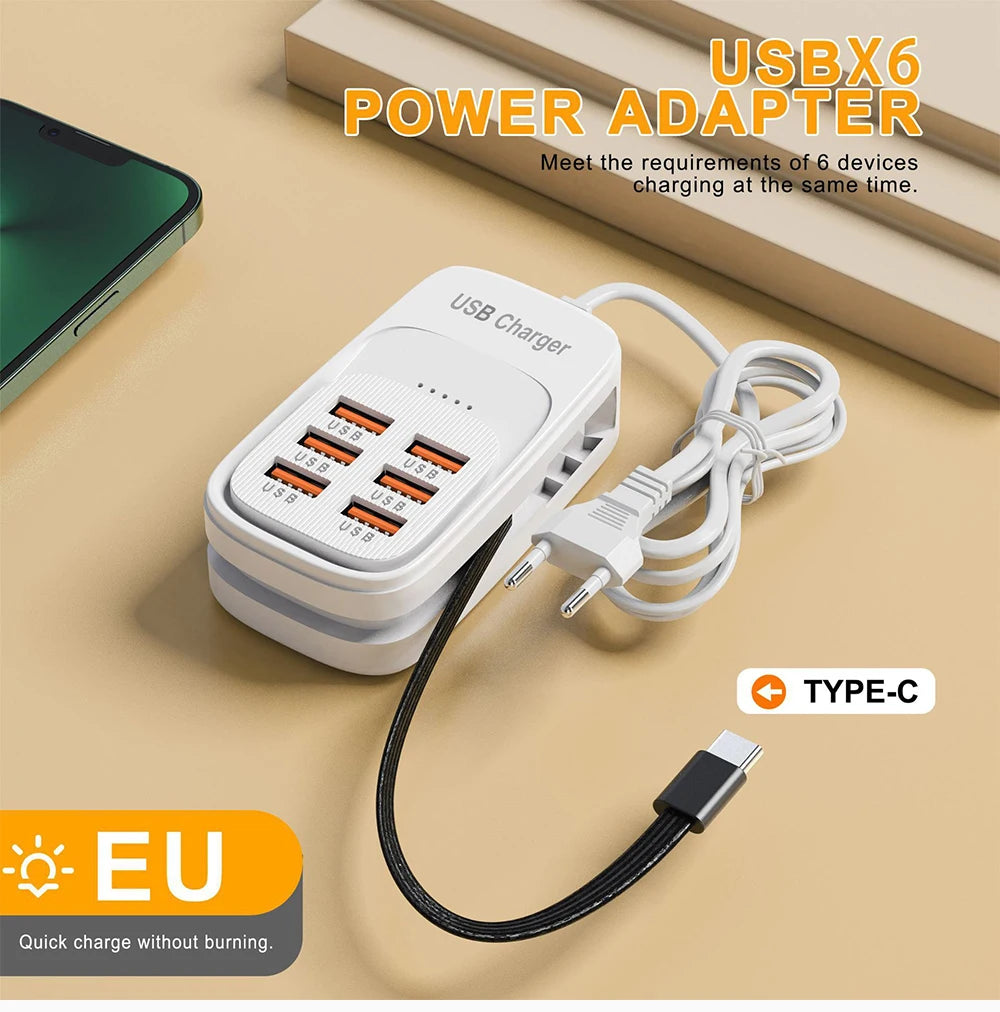 Fast USB Charger 6 in 1 Power Strip Desktop Charging Station Fast Charging Cord EU/UK/US Plug USB HUB Adapter Socket 3PD 3USB