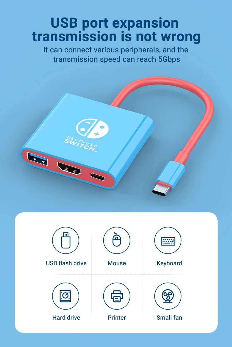 3 In 1 USB C HUB Type C to HDMI 4K with PD 100W Fast Charging USB 3.0 Docking Station for Switch MacBook Laptop Computer Phone