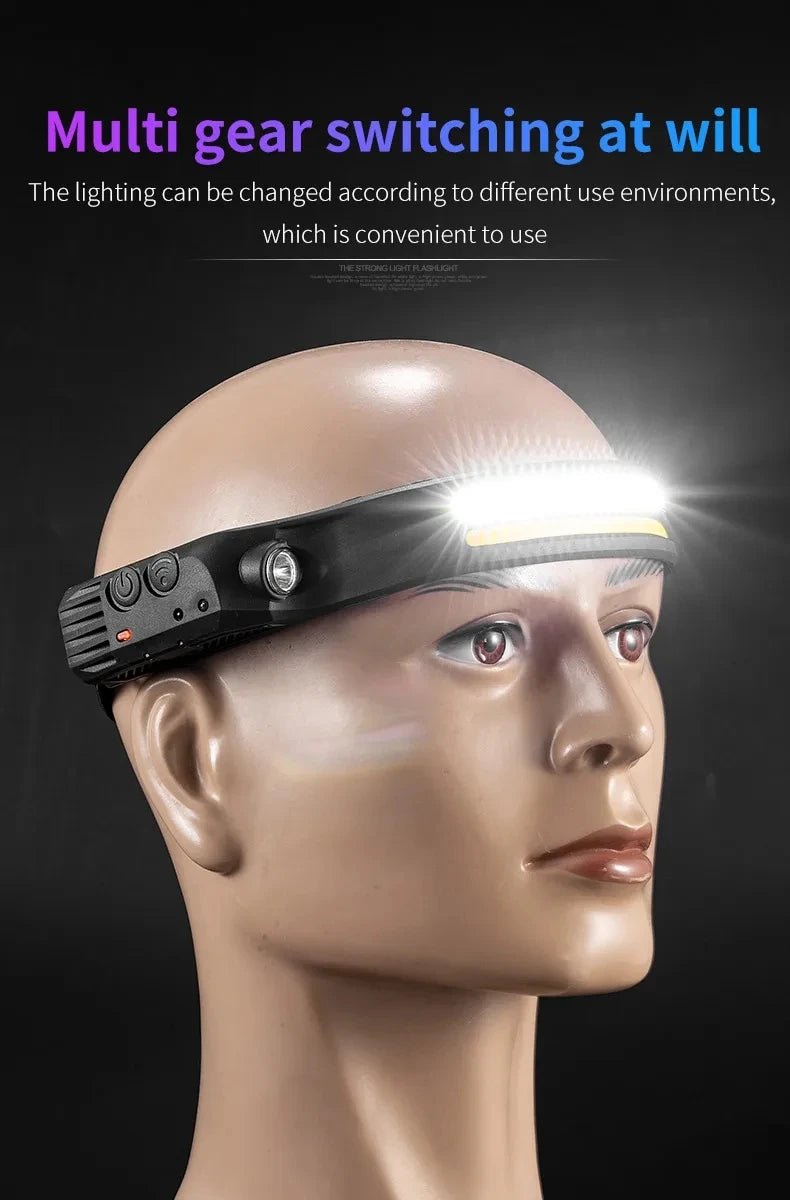 6 Modes LED Induction Headlamp COB Sensor Head Lamp Rechargeable Built-in Battery Flashlight Outdoor Work Lighting Headlights