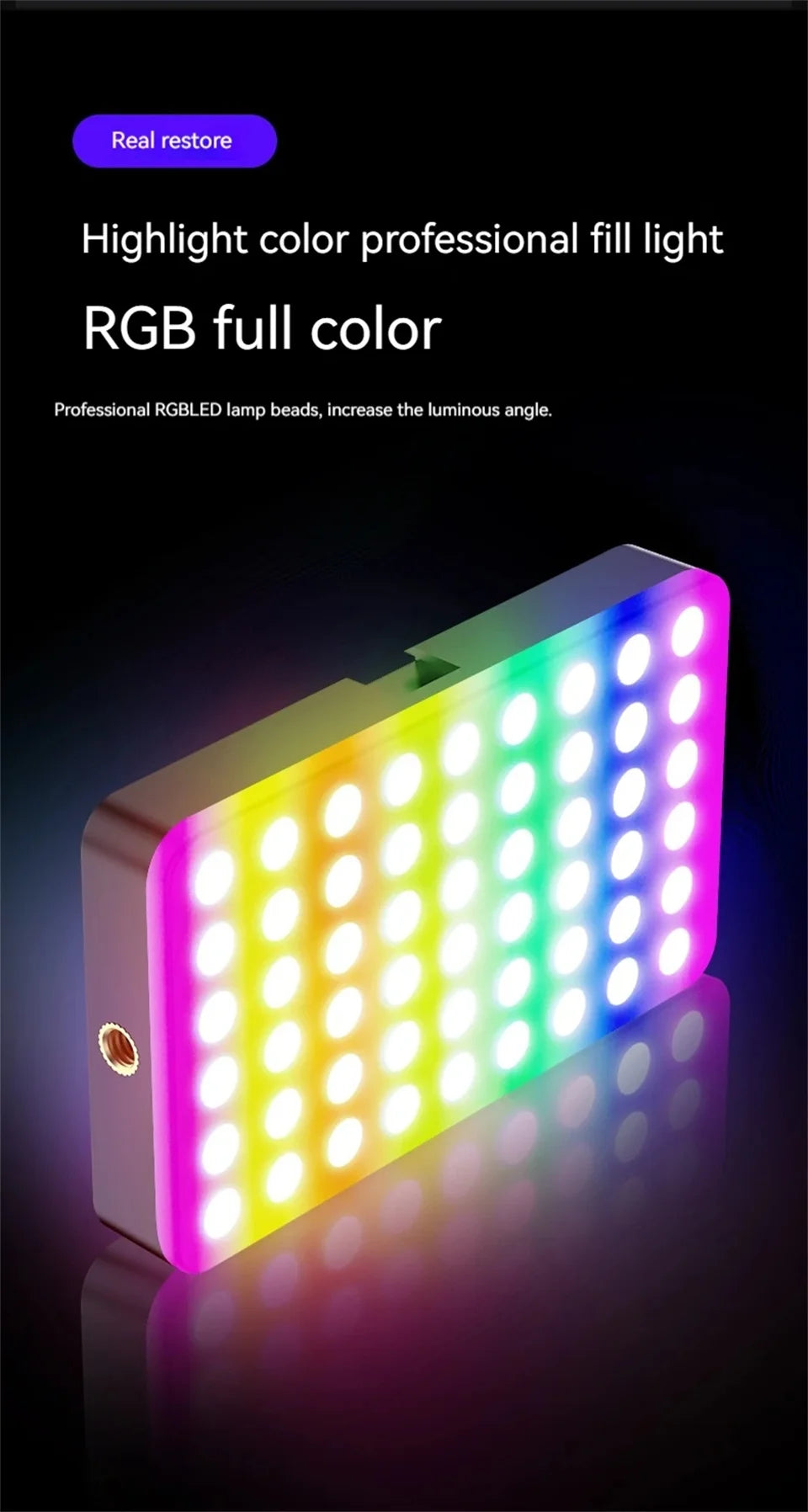 LED RGB Camera Light Full Color Output Video Light Kit Dimmable 2700K-6500K Bi-Color Panel Light CRI 95+ Rechargeable 1800mAh