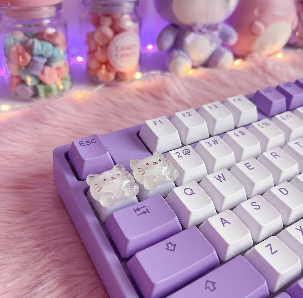 2pcs Cute Cat Keycaps Mechanical Keyboard Kawaii DIY Key Cap Set Cherry MX Switch ESC Replacement Aesthetic Desk Decor Gamer Gif