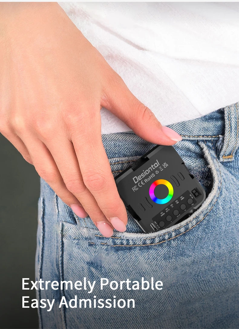 RGB LED Video Light for Camera, 360° Full Color Fill Light with Remote Control, Rechargeable Portable RGB Panel for Photography,