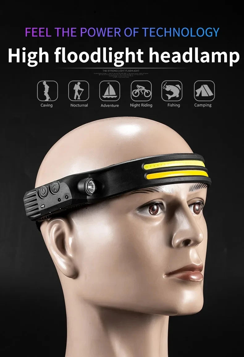 6 Modes LED Induction Headlamp COB Sensor Head Lamp Rechargeable Built-in Battery Flashlight Outdoor Work Lighting Headlights