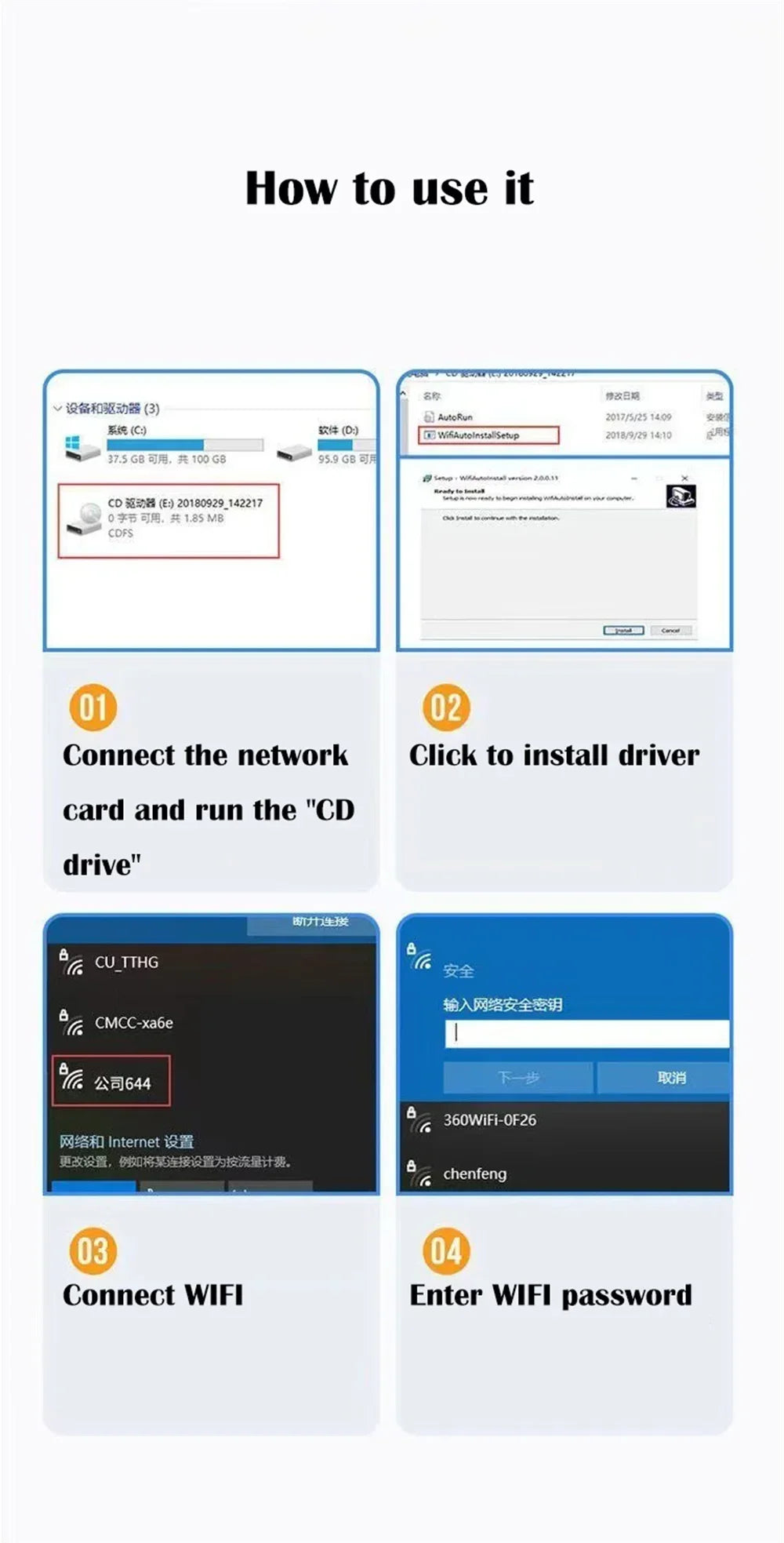 1300Mbps WiFi USB Adapter Dual Band 2.4G/5Ghz Wi-Fi Dongle USB3.0 High-Speed 802.11AC 4-Antennas Wireless Receiver Driver Free