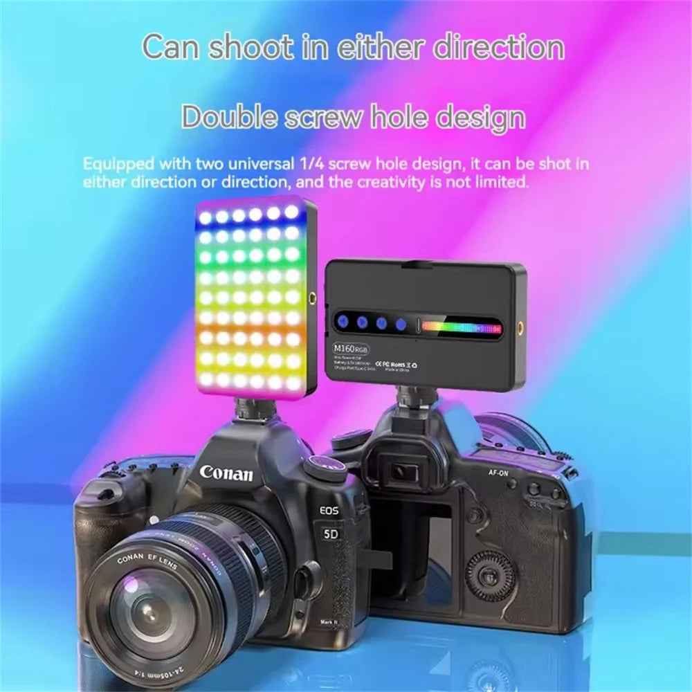 LED RGB Camera Light Full Color Output Video Light Kit Dimmable 2700K-6500K Bi-Color Panel Light CRI 95+ Rechargeable 1800mAh